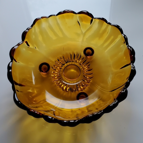 11" 🧡Vntg🌻"Petals Amber"🧡3 Toed Footed Thick 4lb 4oz Bowl by Colony🌻 - Picture 3 of 13